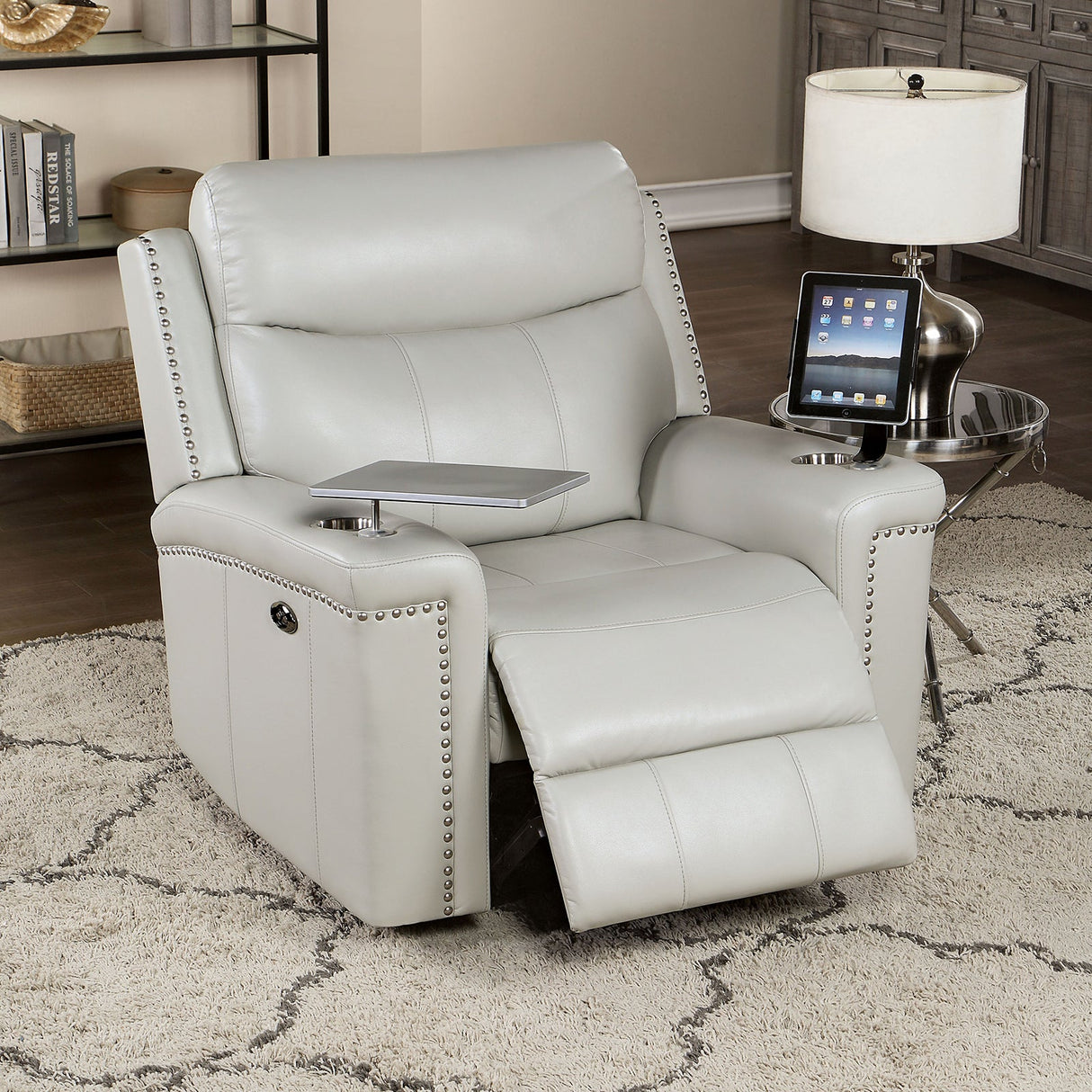 Florine Light Gray Power Recliner from Furniture of America - Luna Furniture