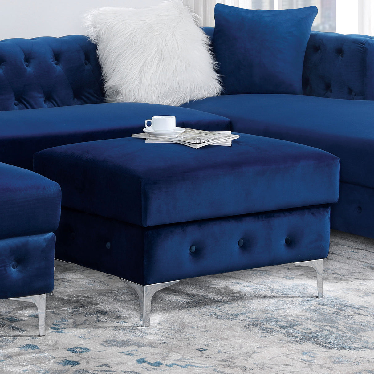 Ciabattoni Navy Ottoman from Furniture of America - Luna Furniture