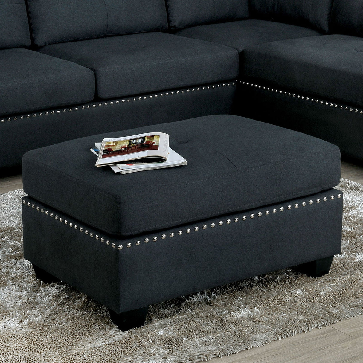 Lita Dark Gray Ottoman from Furniture of America - Luna Furniture