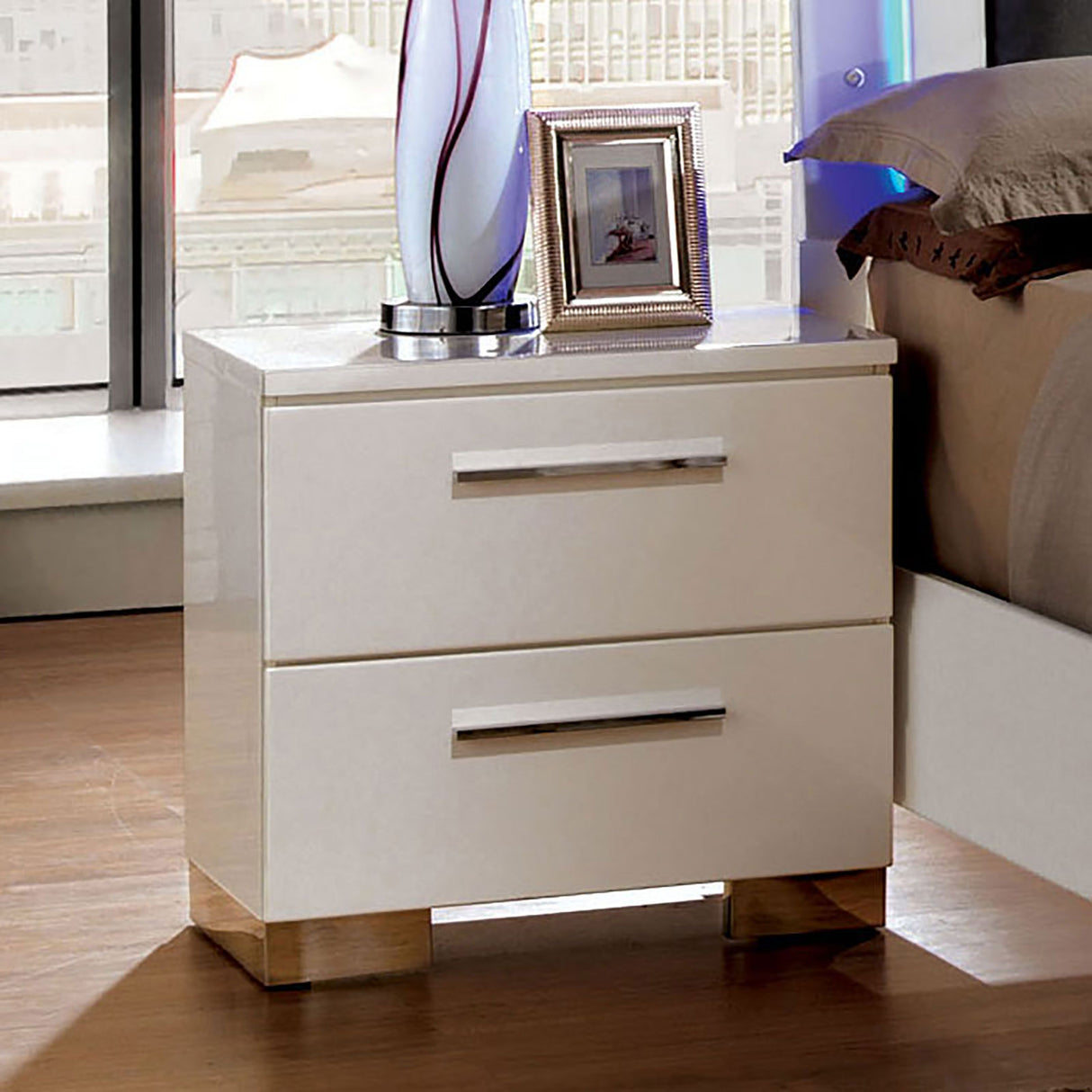 Clementine Glossy White Night Stand from Furniture of America - Luna Furniture