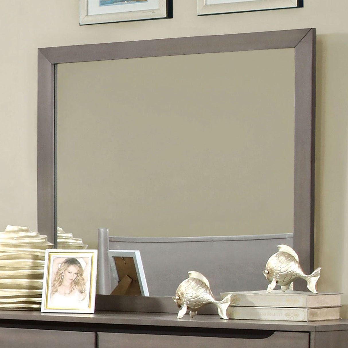 Lennart Gray Oval Mirror from Furniture of America - Luna Furniture