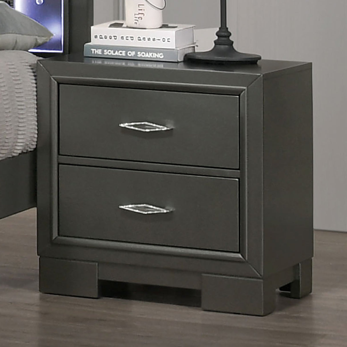 Alison Metallic Gray Night Stand from Furniture of America - Luna Furniture