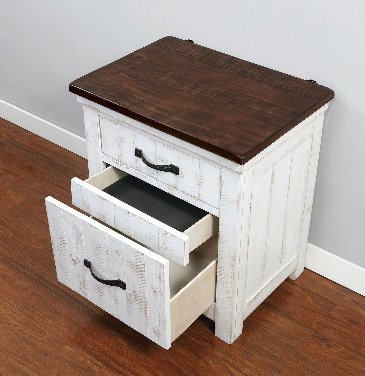 Alyson Distressed White/Walnut Night Stand from Furniture of America - Luna Furniture