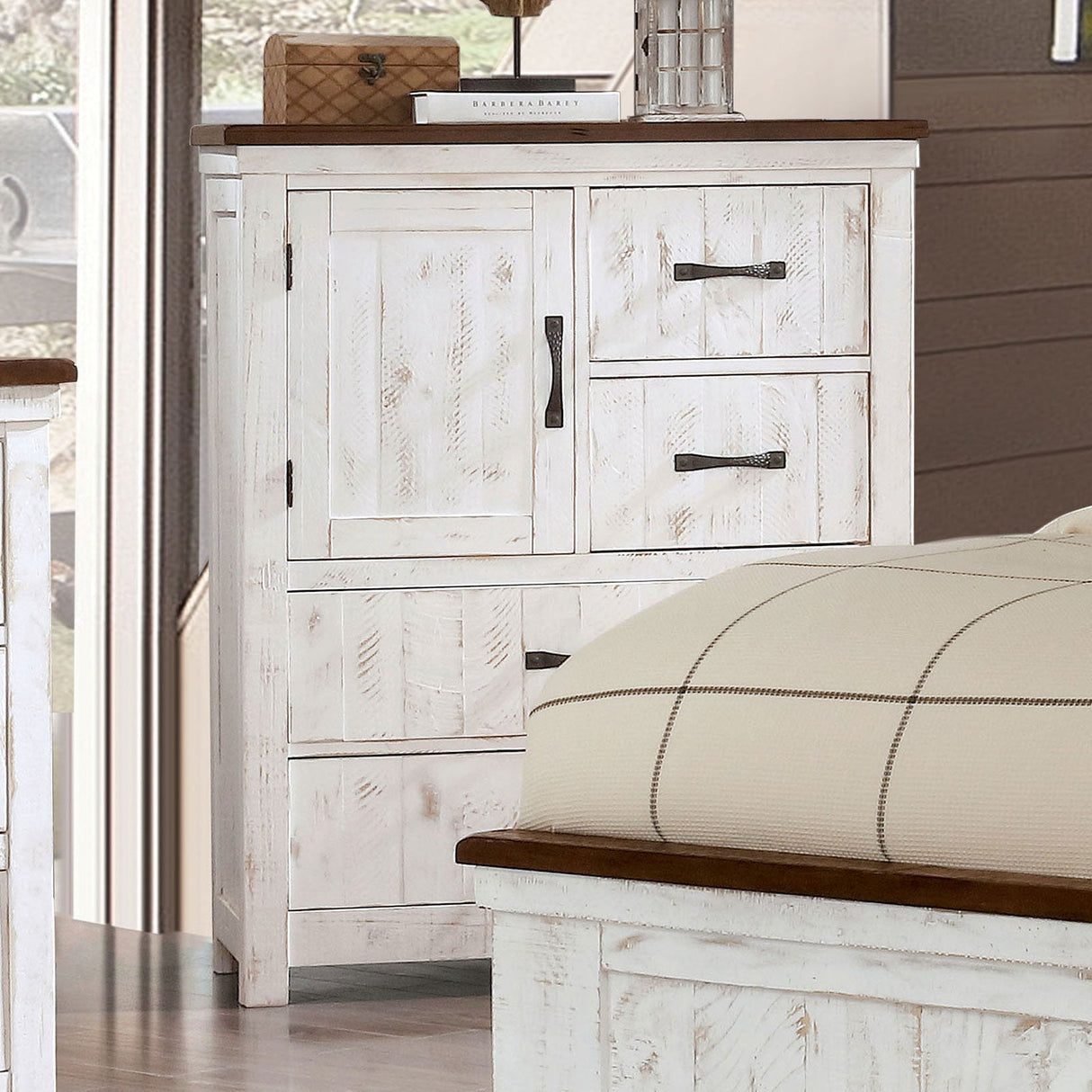 Alyson Distressed White/Walnut Chest from Furniture of America - Luna Furniture