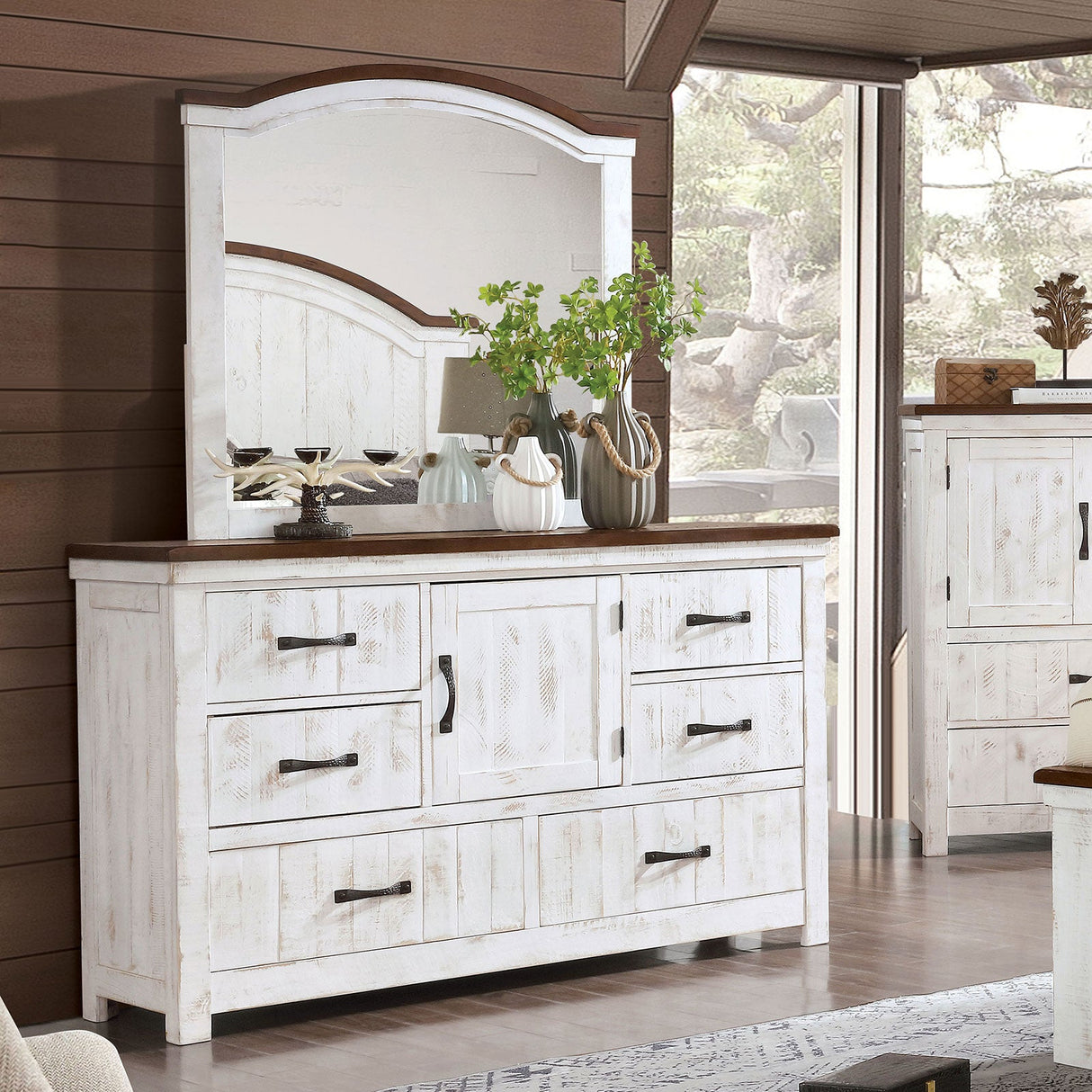 Alyson Distressed White/Walnut Dresser from Furniture of America - Luna Furniture