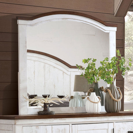 Alyson Distressed White/Walnut Mirror from Furniture of America - Luna Furniture