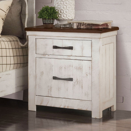 Alyson Distressed White/Walnut Night Stand from Furniture of America - Luna Furniture