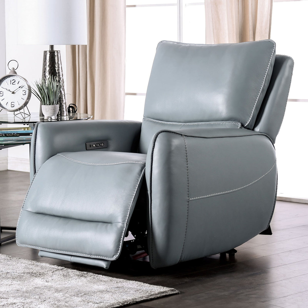 Phineas Pale Blue Power Recliner from Furniture of America - Luna Furniture