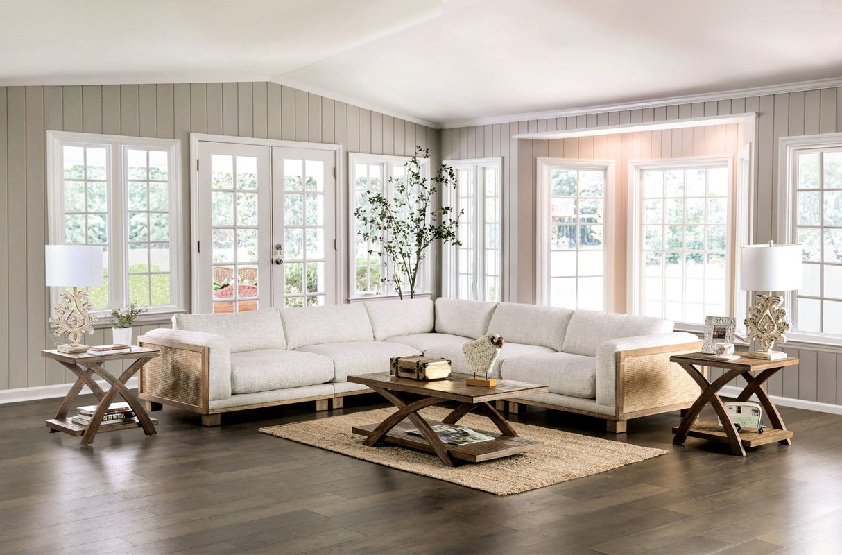 Arendal Beige/Natural Sectional from Furniture of America - Luna Furniture