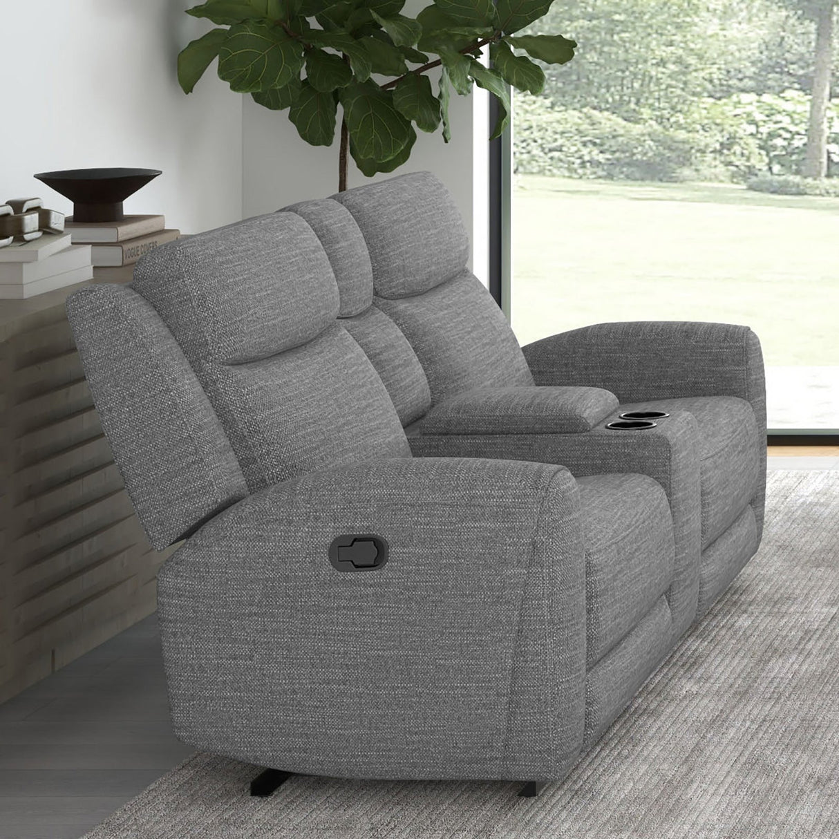 Antonius Gray Manual Recliner Loveseat w/ Console from Furniture of America - Luna Furniture