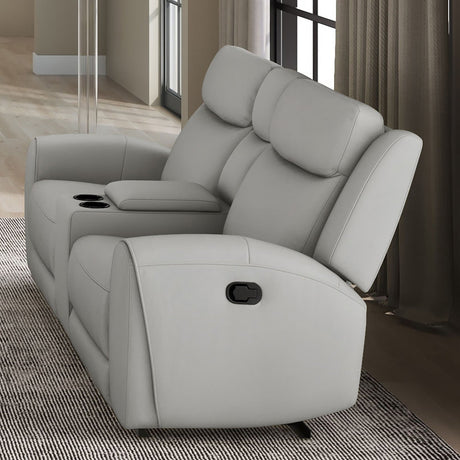 Jacobus Light Gray Manual Recliner Loveseat w/ Console from Furniture of America - Luna Furniture