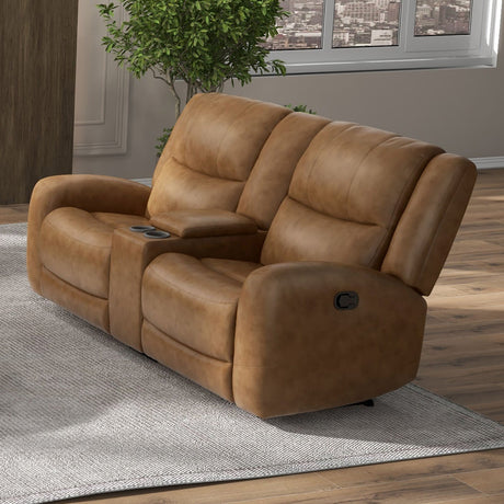 Leolinus Brown Manual Recliner Loveseat w/ Console from Furniture of America - Luna Furniture