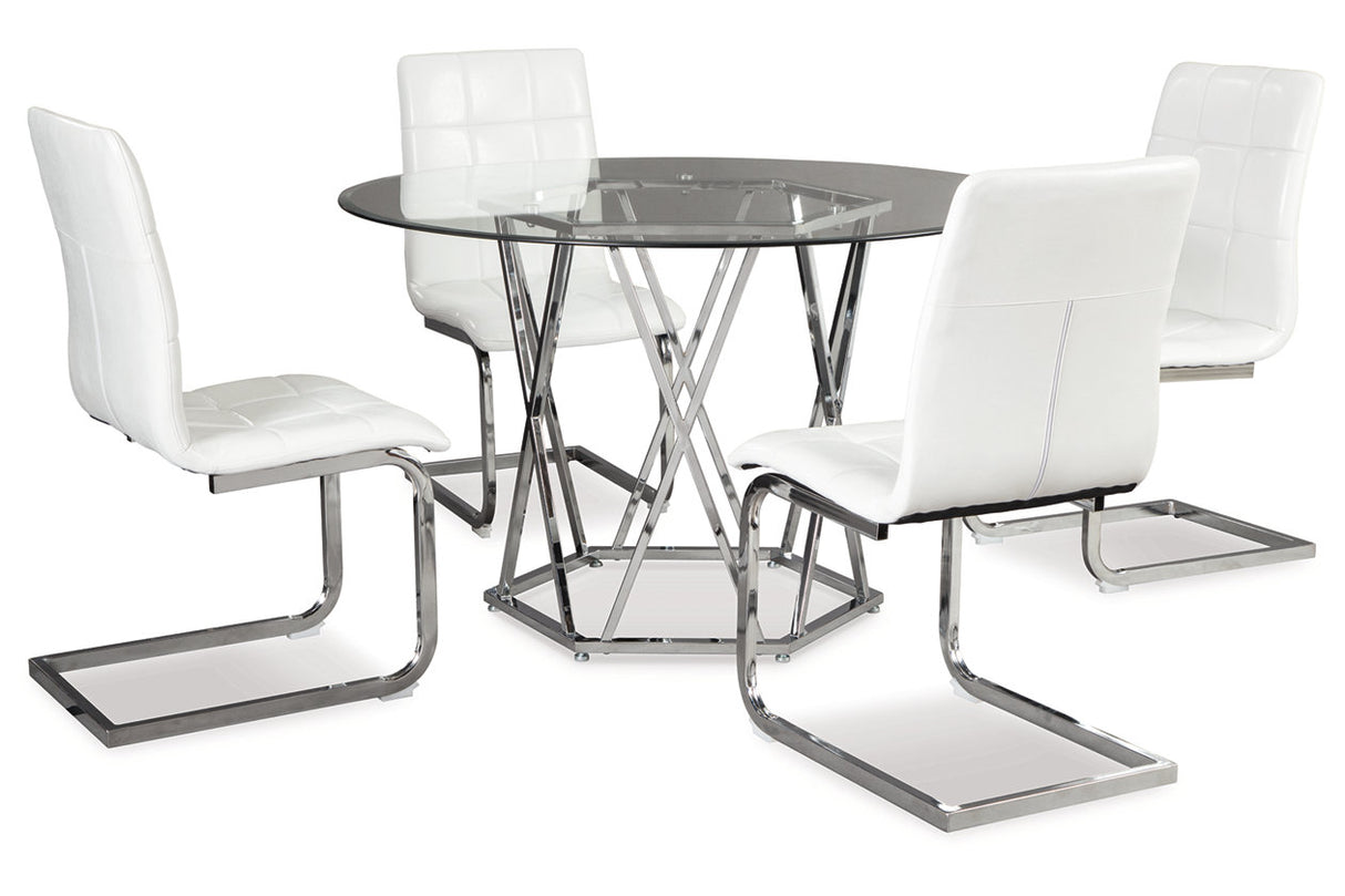 Madanere Chrome Finish Dining Table and 4 Chairs -  Ashley - Luna Furniture