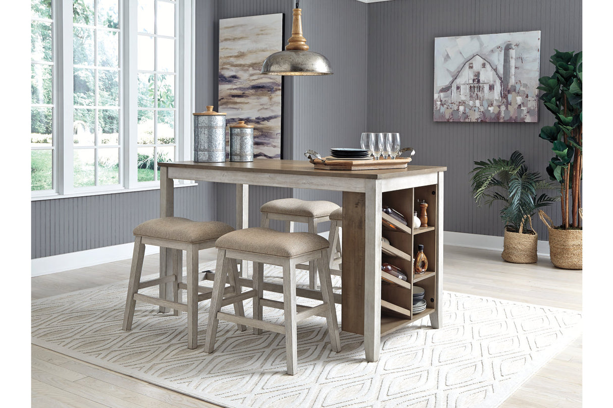 Skempton White/Light Brown Counter Height Dining Table and 4 Barstools -  Ashley - Luna Furniture