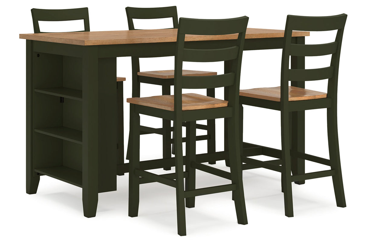 Gesthaven Natural/Green Counter Height Dining Table and 4 Barstools -  Ashley - Luna Furniture