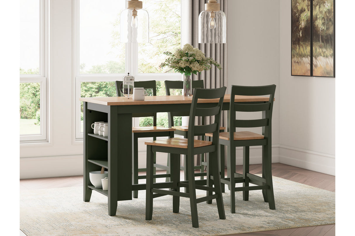 Gesthaven Natural/Green Counter Height Dining Table and 4 Barstools -  Ashley - Luna Furniture