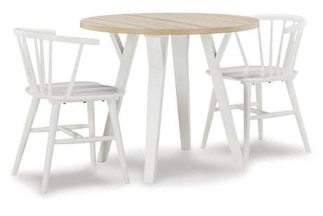 Grannen White/Natural Dining Table and 2 Chairs -  Ashley - Luna Furniture