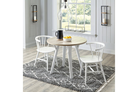 Grannen White/Natural Dining Table and 2 Chairs -  Ashley - Luna Furniture