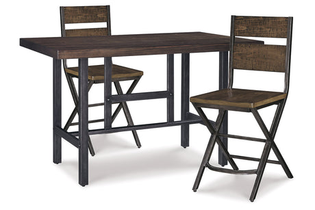 Kavara Medium Brown Counter Height Dining Table and 2 Barstools -  Ashley - Luna Furniture