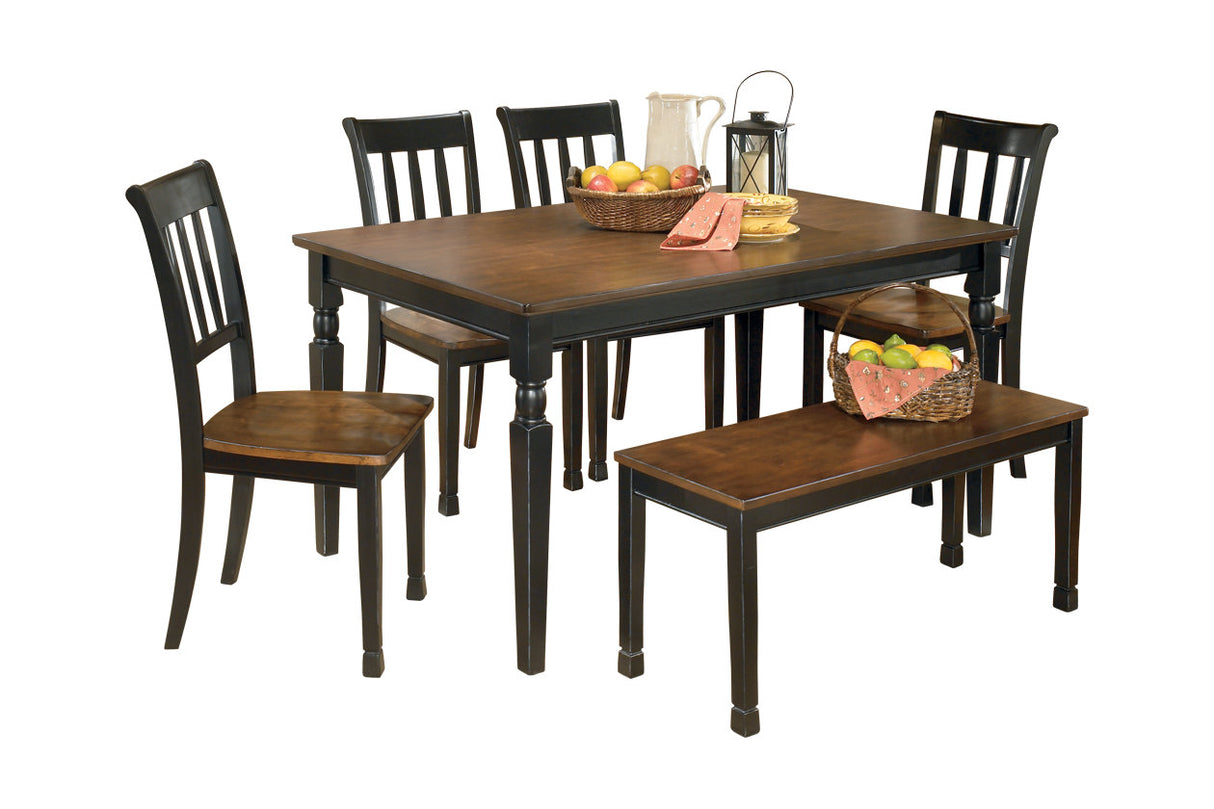 Owingsville Black/Brown Dining Table and 4 Chairs and Bench -  Ashley - Luna Furniture