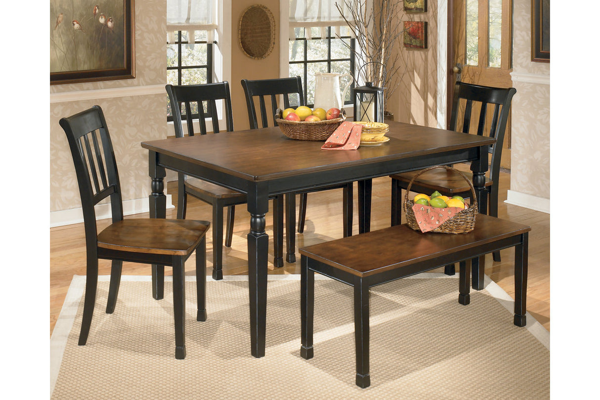 Owingsville Black/Brown Dining Table and 4 Chairs and Bench -  Ashley - Luna Furniture