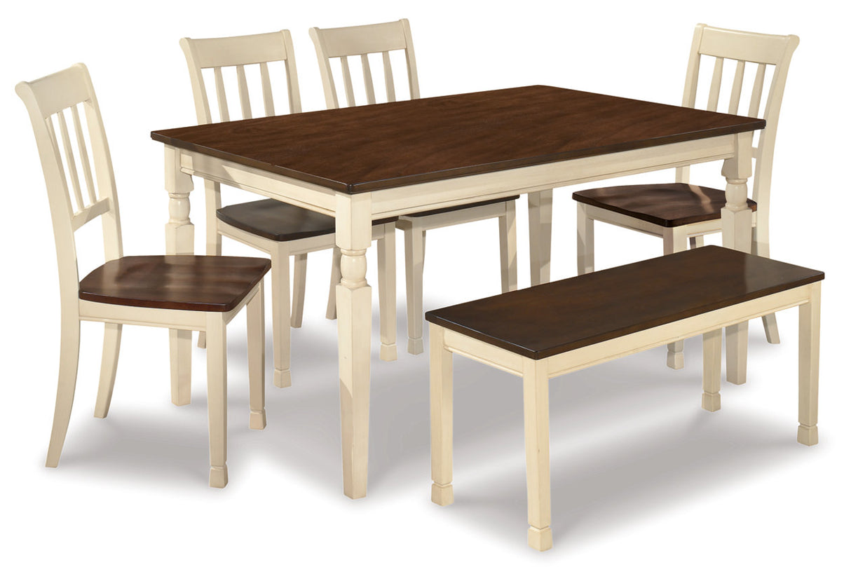 Whitesburg Brown/Cottage White Dining Table with 4 Chairs and Bench -  Ashley - Luna Furniture