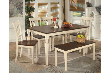 Whitesburg Brown/Cottage White Dining Table with 4 Chairs and Bench -  Ashley - Luna Furniture