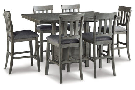 Hallanden Gray Counter Height Dining Table and 6 Barstools -  Ashley - Luna Furniture