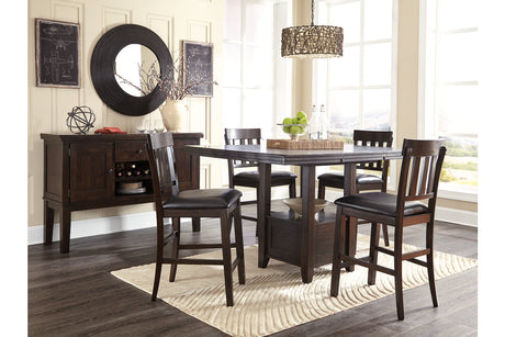 Haddigan Dark Brown Counter Height Dining Table, 4 Barstools and Server -  Ashley - Luna Furniture
