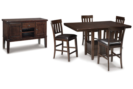 Haddigan Dark Brown Counter Height Dining Table, 4 Barstools and Server -  Ashley - Luna Furniture