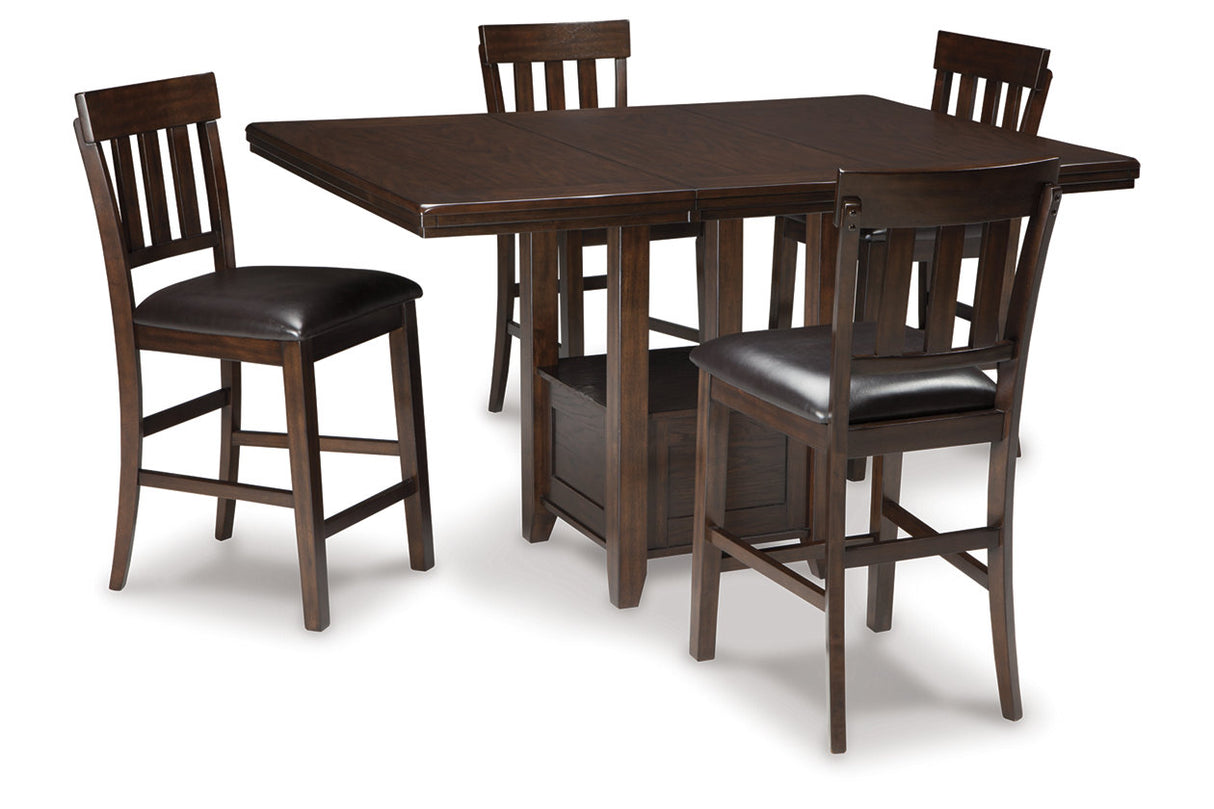 Haddigan Dark Brown Counter Height Dining Table with 4 Barstools -  Ashley - Luna Furniture