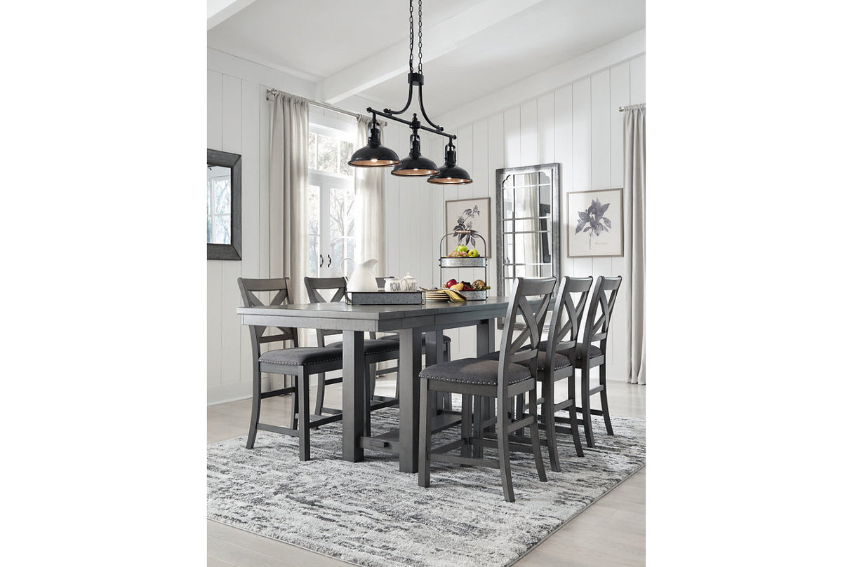 Myshanna Gray Counter Height Dining Table and 6 Barstools -  Ashley - Luna Furniture