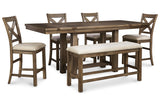 Moriville Grayish Brown Counter Height Dining Table with 4 Barstools and Bench -  Ashley - Luna Furniture