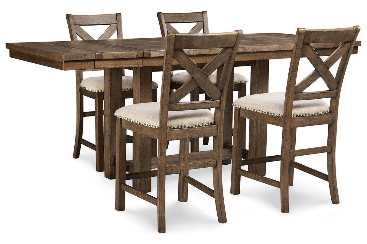 Moriville Grayish Brown Counter Height Dining Table and 4 Barstools -  Ashley - Luna Furniture