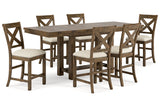 Moriville Beige Counter Height Dining Table and 6 Barstools -  Ashley - Luna Furniture