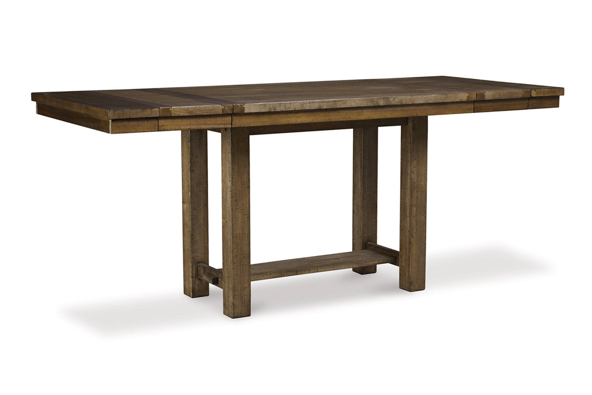 Moriville Grayish Brown Counter Height Dining Table with 4 Barstools and Bench -  Ashley - Luna Furniture