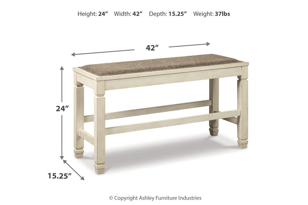 Bolanburg Antique White Counter Height Dining Table, 4 Stools, Bench and 2 Display Cabinets -  Ashley - Luna Furniture