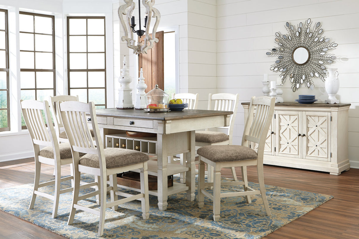 Bolanburg Two-tone Counter Height Dining Table and 6 Barstools with Server -  Ashley - Luna Furniture