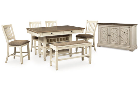 Bolanburg Antique White Counter Height Dining Table, 4 Barstools, Bench and Server -  Ashley - Luna Furniture