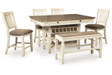 Bolanburg Antique White Counter Height Dining Table, 4 Barstools, Bench and Server -  Ashley - Luna Furniture