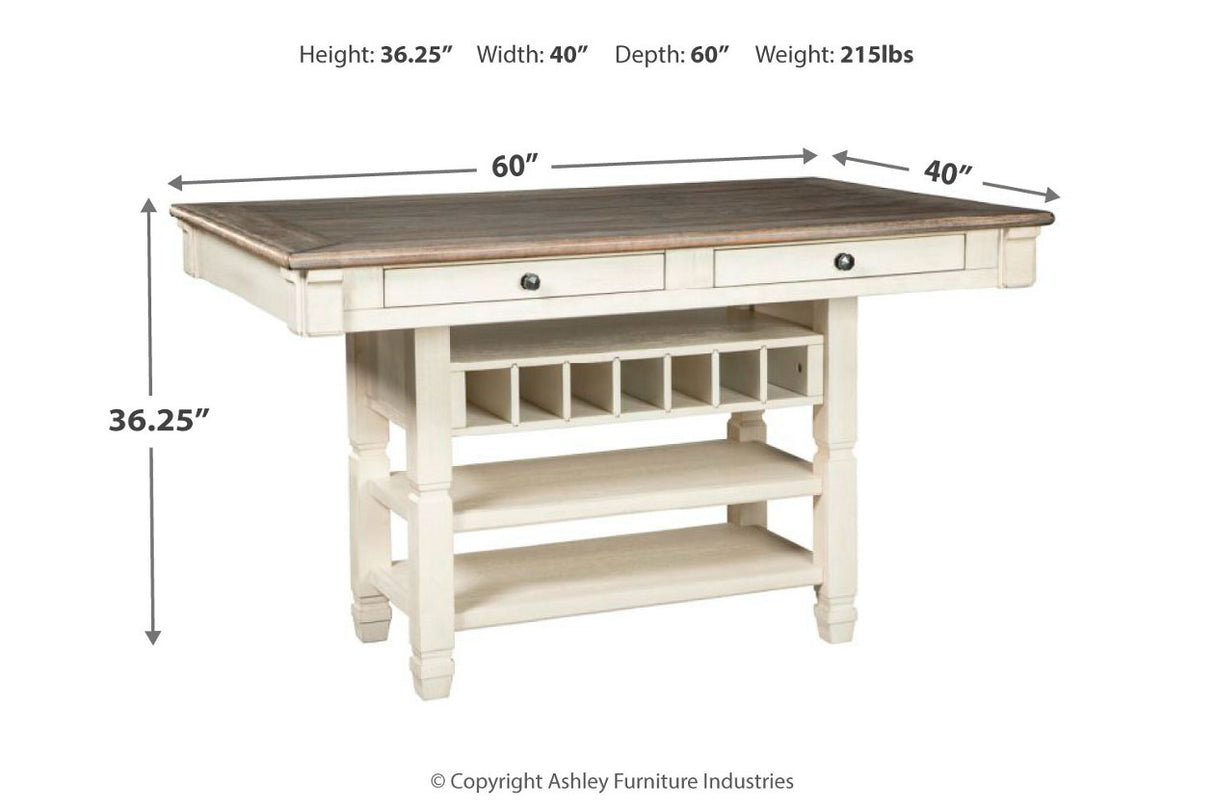 Bolanburg Antique White Counter Height Dining Table, 4 Stools, Bench and 2 Display Cabinets -  Ashley - Luna Furniture