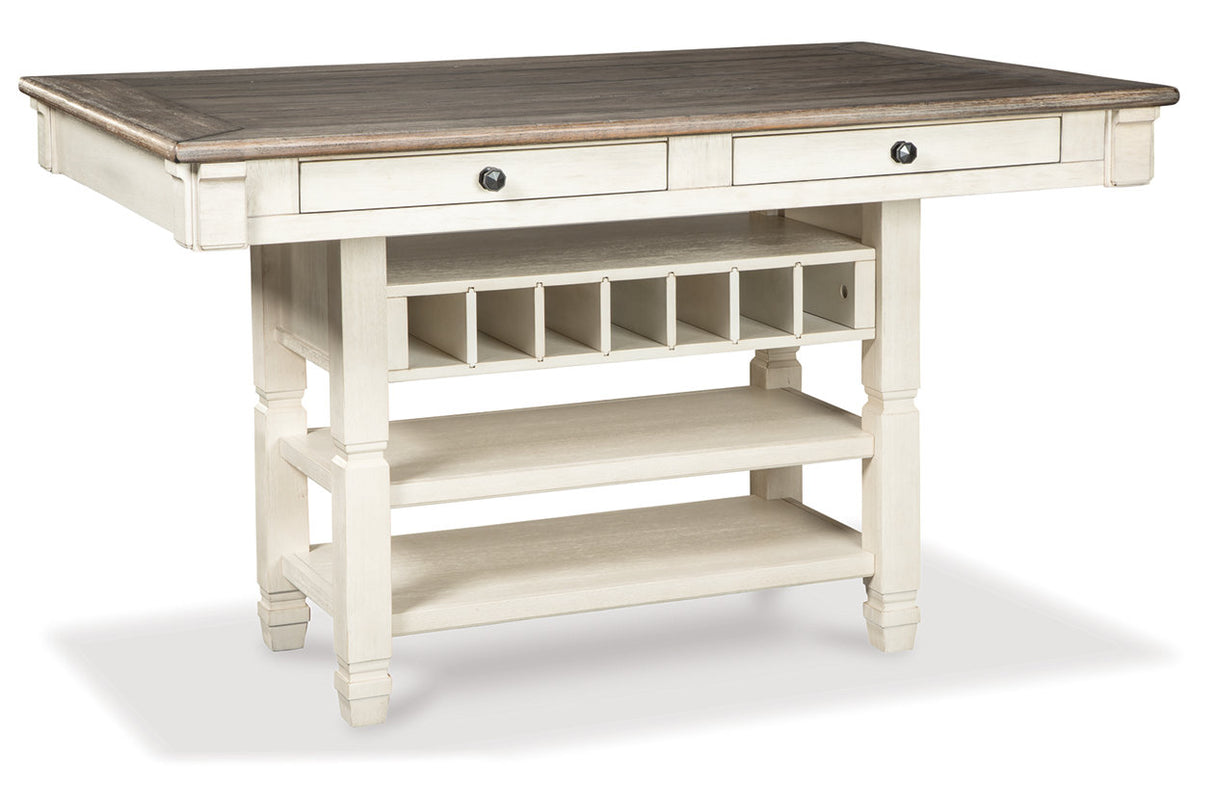 Bolanburg Antique White Counter Height Dining Table, 4 Stools, Bench and 2 Display Cabinets -  Ashley - Luna Furniture