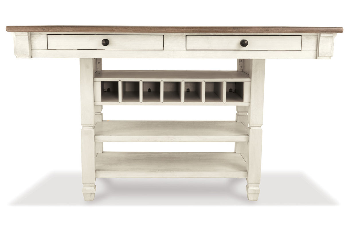 Bolanburg Antique White Counter Height Dining Table, 4 Stools, Bench and 2 Display Cabinets -  Ashley - Luna Furniture