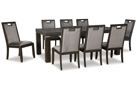 Hyndell Grayish Brown Dining Table and 8 Chairs -  Ashley - Luna Furniture