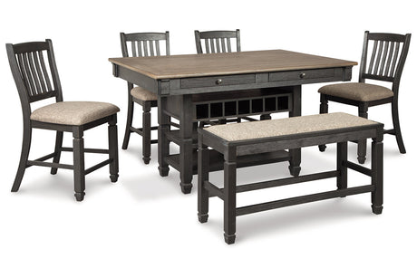 Tyler Creek Black/Gray Counter Height Dining Table and 4 Barstools and Bench -  Ashley - Luna Furniture