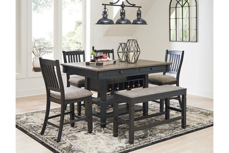 Tyler Creek Black/Gray Counter Height Dining Table and 4 Barstools and Bench -  Ashley - Luna Furniture