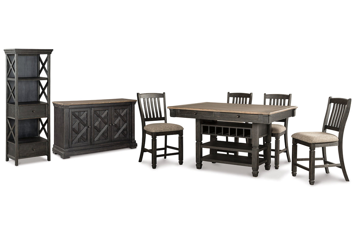 Tyler Creek Black/Grayish Brown Counter Height Table with 4 Barstools, Server and Display Cabinet -  Ashley - Luna Furniture