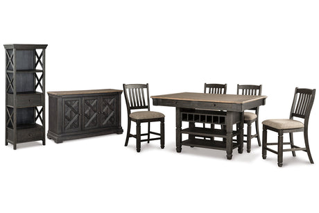 Tyler Creek Black/Grayish Brown Counter Height Table with 4 Barstools, Server and Display Cabinet -  Ashley - Luna Furniture