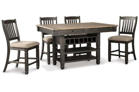 Tyler Creek Black/Grayish Brown Counter Height Table with 4 Barstools, Server and Display Cabinet -  Ashley - Luna Furniture