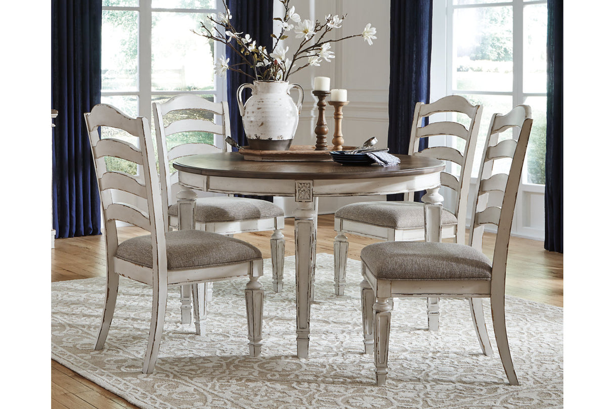 Realyn Chipped White Dining Table and 4 Chairs -  Ashley - Luna Furniture